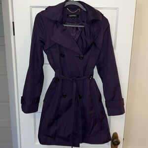 Ellen Tracy Eggplant Hooded Trench Rain Jacket